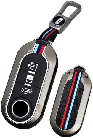 ontto Klapp Autoschlüssel Hülle Passt für FIAT Ducato 500 500L Panda Grande Punto Lancia Musa Schlüsselhülle Schutzhülle Metall Schlüsselanhänger Schlüssel Etui Cover Auto-Zubehör 3 Tasten-B Schwarz