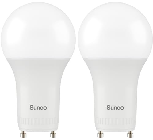 Sunco GU24 LED Bulb A19, 2 Prong Light Bulbs, 800 LM, 9W (60W Equivalent), 5000K Daylight, Dimmable, Twist & Lock GU24 Pin Base, CRI91, Instant On UL 2 Pack