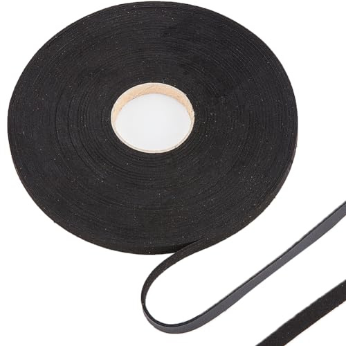 GORGECRAFT 10m Schwarzes Weiches Lederband 10mm Breit Litschi-Genarbtes Kunstleder-Besatzband PU-Lederstreifen Flache Lederschnur Schnur Für Heimwerker Gürtel Armbänder Schmuckherstellung Kleidung