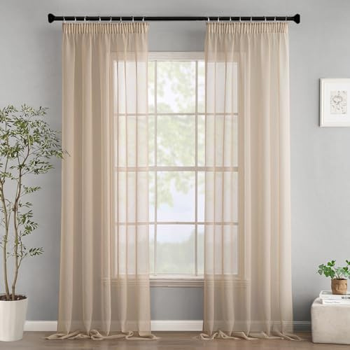 Woaboy Tende per Interni Finestre Voile Trasparenti con Fettuccia Tende a Panello Morbidi Moderne per Camera da Letto Soggiorno Bambini 2 Pezzi 140x260cm Beige