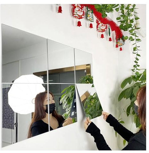 6 Stück 30 x 30 cm Wandspiegel Fliesen, selbstklebender spiegel,Rahmenloser HD Spiegel Set in Küche, Wohn und Badezimmer für Schlafzimmer Wohnzimmer Badezimmer und Heim Fitnessstudio,Schranktür