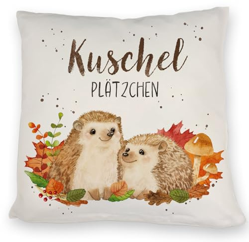 Igel Kissen mit Spruch Kuschelplätzchen Aquarell Zeichnung KuschelKissen Motiv Natur DekoKissen für Frauen Geburtstag Kissen bezug Bedruckt Wald Herbst Sofa Waldtiere niedlich