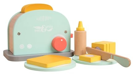 Owl & Fox Wooden Toaster Set, Pretend Play Breakfast Toaster Set with Accessories, Play Food, Kitchen Roleplay, For Ages 3+, Traditional Wooden Toys
