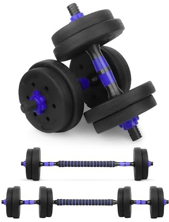 wuuhoo® Kurzhantelset Berti, 2er Set Hantel 30mm, Kurzhantel & Langhantel mit Gewichten 10kg bis 30kg, extra lange Verbindungsstange - Fitnessgerät aus Kunststoff für Zuhause 10 kg (blau)