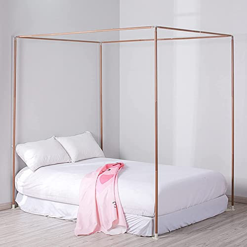 Edelstahl-Holzmaserung-Moskitonetz-Halterung, Vier Eckbettpfosten, Betthimmelrahmen aus Metall, Bettwäsche, Moskitonetz-Überdachungen, Schlafzimmer-Dekor, Queen