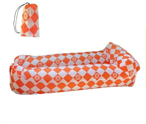 Hixingo Aufblasbares Sofa, Wasserdichtes Strandliege Tragbares Luftsofa Sommer Outdoor Sofa, Reißfest Camping Sofa für Camping, Strand, Schwimmbäder (185x75x55cm,Orange kariert)