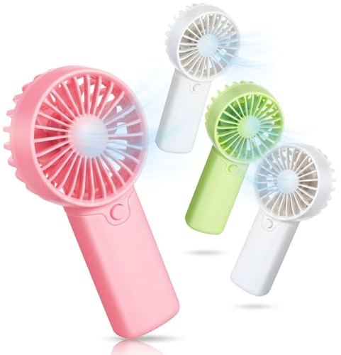 Weewooday 4 Stück Handventilator Batteriebetrieben Mini Ventilator Tragbarer Sommer Taschenventilator für Büro Make Up Outdoor Camping Reise Geschenke für Frauen Männer(Weiß, Grün, Rosa,4 Stück) | Tragbarer persönlicher Kühlventilator, Taschenformat, passend für Sommerreise, Make-up, Geschenk für Mädchen und Frauen