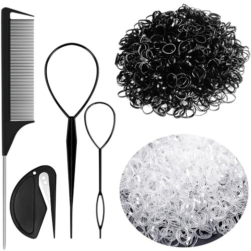 Sularpek Kleine Haargummis Set, 2000 Stück Mini Haargummis mit 1 Stück stielkamm, 1 Stück Haarbänder Cutter Entferner, 2 Stück frisurenhilfe, für Kinderhaar, Hochzeitsfrisur und Mehr
