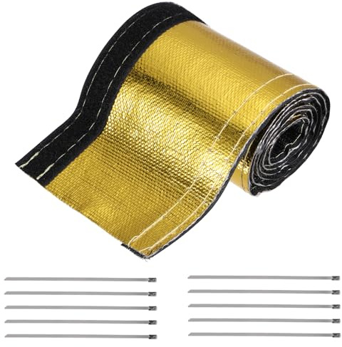 QUARKZMAN Wärmeschutzhülle Hülse Aluminiertes Gold Hülse 20mm 3/4 ID x 100cm 3.3FT Wärmekabel Schlauch für Hosen Hitzeschutz Drähte mit Haken und Öse 10Stk Edelstahl Bindung