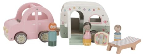 Little Dutch Auto mit Wohnwagen inkl. Spielfiguren und Zubehör Holz Kinder - rosa