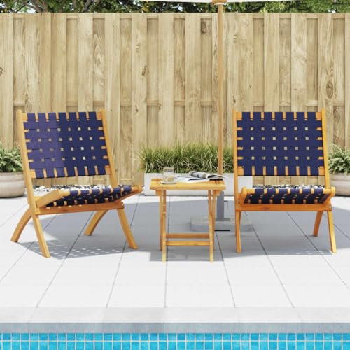 ZEYUAN Gartenstühle 2 STK. Klappbar mit Tisch Dunkelblau Massivholz, Gartenmöbel, Balkonstühle, Hochlehner, Balkonmöbel, Bistrostuhl, Garten Stühle, Sit Möbel, Armlehnenstuhl - 3214221