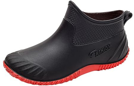Botas de lluvia para mujer impermeables | Botas de goma para mujer con suela antideslizante, zapatos de jardín, ligeros, botines para exteriores, botines bajos, botines de lluvia cómodos, Negro, 40