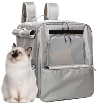 Galatée Katzenrucksack, Faltbarer Rucksack Mit Sicherheitsreißverschluss Und Atmungsaktivem Mesh, Haustierrucksack Für Reisen, Wandern Und Camping, Von Fluggesellschaften Zugelassen(Grau)