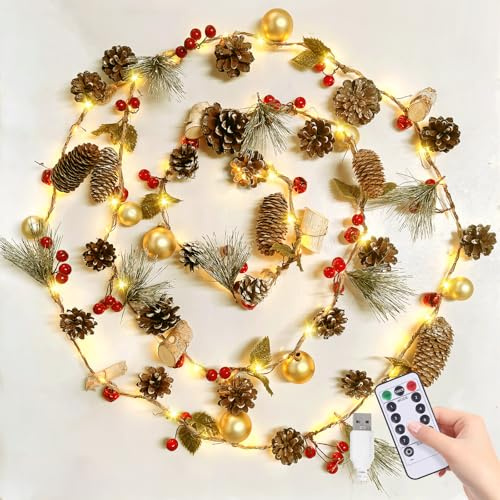 Weihnachtsbeleuchtung, 2M 60 LED lichterkette weihnachten mit tannenzapfen weihnachtsbeleuchtung innen USB/Batterie and 8-Modi Fernbedienung for Kamin, Schlafzimmer, Wand, Baum, Tisch, Outdoor Deko