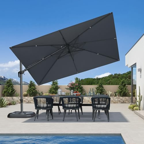 PURPLE LEAF Parasol Déporté 3,5 x 2,5 m Gris clair Inclinable Aluminium | Inclinaison bidirectionnelle, Résistant au vent, Rotation à 360°, Inclinaison 5 positions, Parasol de jardin extérieur