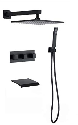 Système de douche, ensemble de robinet de douche noir avec robinet de baignoire à cascade, ensemble de douche combiné en laiton, douche à effet pluie de luxe à montage mural avec pomme de douche à ef