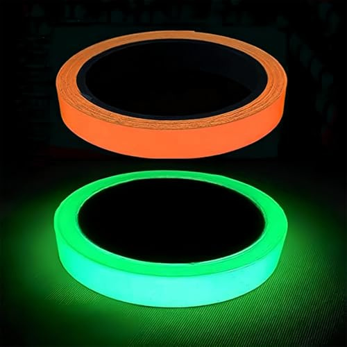 2 Rollo Cinta Adhesiva Luminosa, 10m x 2cm Reflectante Verde, Pegatina de Cinta Fluorescente, Impermeable Cinta de Seguridad en La Oscuridad para Escaleras Bicicleta Mesa (Verde y Naranja)