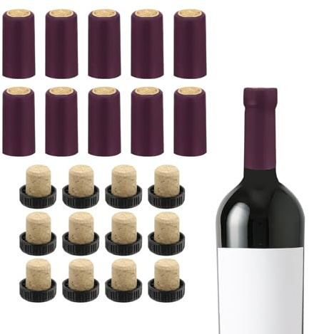 QUARKZMAN 100Pcs 12Pcs Capsules Thermorétractables PVC Bordeaux Violet | 30x60mm, Bouchons bordeaux Liège Forme T Bouchon Scellage Bouteille, Pour Verre Caves, Capsules Thermorétractables