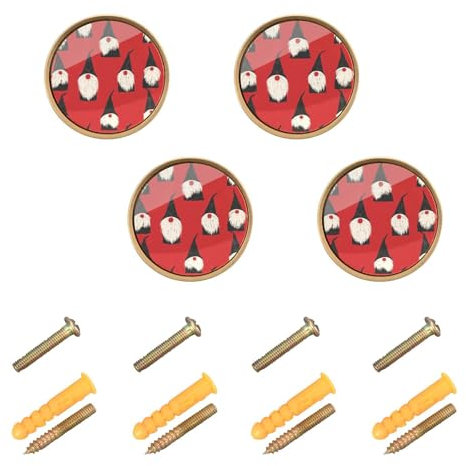 EtherSpher Dekorativer Knauf für die Kommode, personalisierbar, Schwarz und Weiß, Zwerge, Rot, 32 mm, 4 Stück