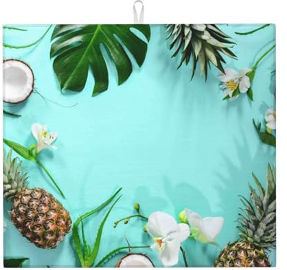 Alfombra de secado de platos de verano de piña tropical, tapete de microfibra para secar platos para mostrador de cocina, tapete súper absorbente, tapete de secado de platos, lavable a máquina, 16 x