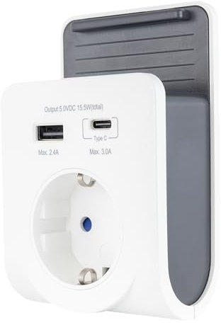 REV USB Ladegerät - Steckdosenadapter mit praktischer Ablageschale für Smartphone, inkl. USB (Typ A & C), 230V Steckdose, weiß