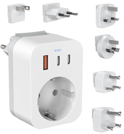 Set di adattatori da viaggio internazionali con USB C (PD 20W), 6 adattatori da viaggio rimovibili per Sudafrica/JAP/AUS/USA/EU/UK