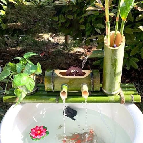 Bamboo Water Fountain,Fountain with Rotating Windmill Garden Decor,Gardening Accessories,Indoor Outdoor Water Features for Pond Rockery Stone Trough with Water Pump,Container Not Included L100CM
