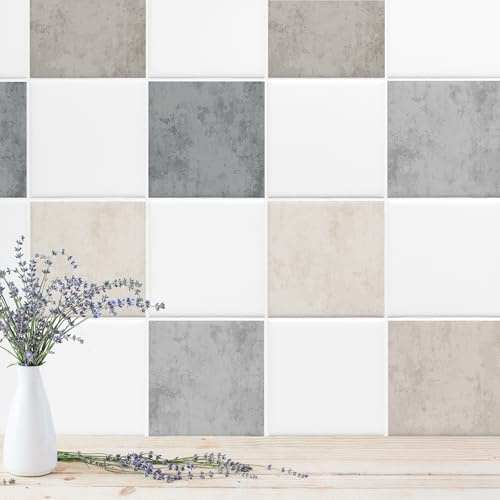 GRAZDesign Selbstklebende Fliesenaufkleber Betonoptik Grau Beige - Moderne Wanddekoration PVC Wasserdicht - 15x20cm / 20 Stück