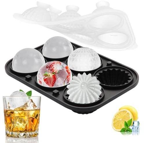 Omnikryp Cubiteras para Hielo Grande, Cubitera Silicona con Tapa, 6 Moldes, Fácil Extracción, Cubitos de Hielo Reutilizables para Bebés, Whisky, Cócteles