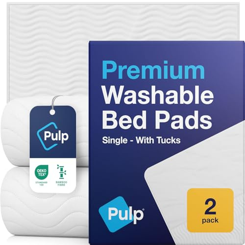 2 x PULP Premium Bamboo Washable Incontinence Bed Pads With Tucks | For Single Beds Maximum Absorbency Leakproof Kylie Sheets | Reusable Waterproof Bed Wetting Sheets For Adults, Children