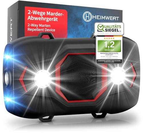 Heimwert Marten Deterrent Car - Professional Ultrasonic Marten Protection for Instant Success - 2-Way Marten Repellent with Flash Light and Changing Ultrasonic Frequencies for Safe Marten Repellent