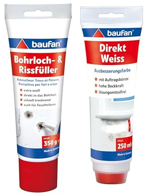 Baufan Komplett-Set Wandreparatur: Direkt Weiss & Bohrloch-/Rissfüller