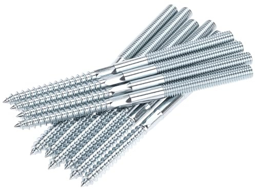 QWORK® 10 piezas tornillos de espiga M8 x 130 mm rosca doble acero al carbono galvanizado, accesorios para el montaje de muebles
