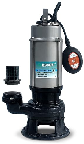 AIDPATH 1HP Submersible Sewage Grinder Pump, Stainless Steel Housing, 2 NPT Discharge - For 30+ Deep Sewage Basins, Septic Tanks, 52.5ft Head 6076GPH Max Flow, 115V
