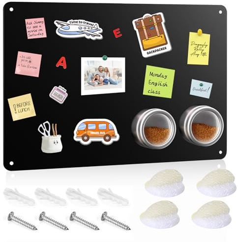 Schwarzes Metall Magnettafel Magnet Wand 22x32cm Magnetwand Magnetische Kreidetafel Magnethalter mit Zauberklebern und Schrauben für Zuhause Küche und Büro