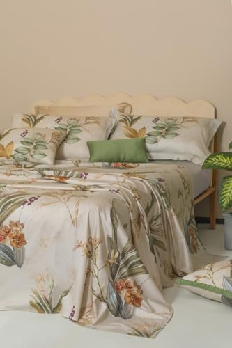 BIBIHOME - Completo Letto Matrimoniale Rebecca Neith in Raso Satin 300 TC | Lenzuola Cotone Floreali con Angoli e Federe Volant, Elegante e Morbido, 4 Stagioni