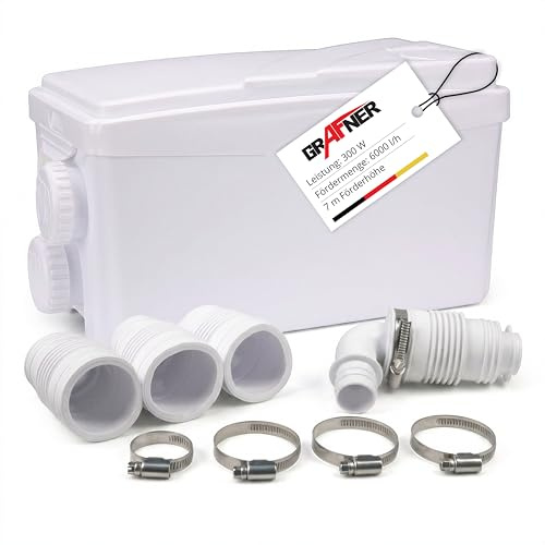 Grafner Système de levage 3/1 300 W avec 6000 l/h, 3 entrées, hauteur 7 m, système de levage 100 l/min, anti-retour, système de relevage des eaux usées, douche, évier, cave, machine à laver