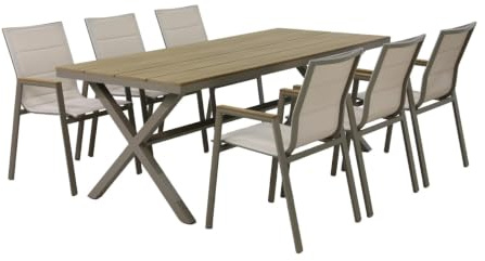 Primaster Garten-Essgruppe Milos 6 Personen Aluminium Taupe/Creme Sitzgruppe