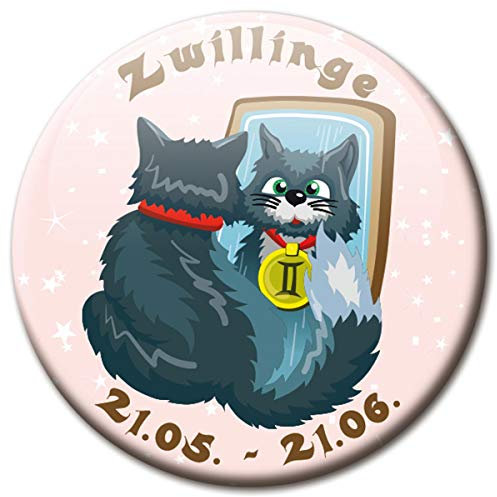 Kühlschrankmagnet Sternzeichen Zwillinge Spruch Magnet Katze lustig für Katzenliebhaber Kühlschrank stark groß 50 mm