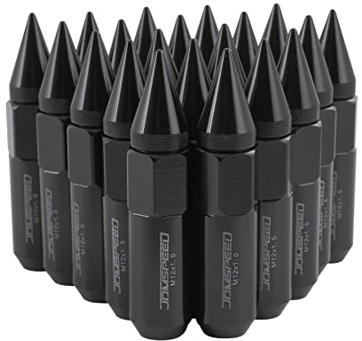 JDMSPEED New Black 20PCS M12X1.5 Cap Spiked Extended Tuner 60mm Aluminum Wheels Rims Lug Nuts