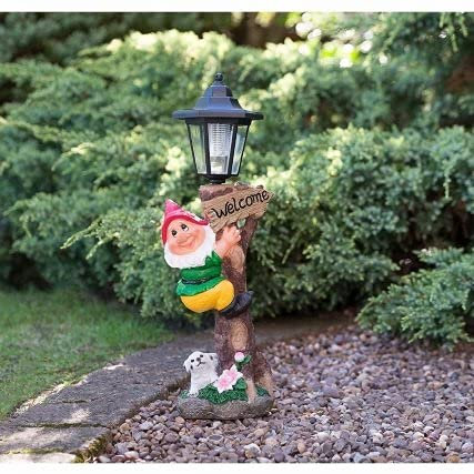 A2Z Home Solutions Outdoor Garden Gnome with Solar Lamp Post - Decorative Piece Red