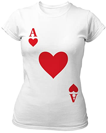 clothinx Karneval Spielkarten T-Shirt Damen Kostüm Herz Ass Karte Fasching Fastnacht Gruppenkostüm Frauen Kartenspiel As