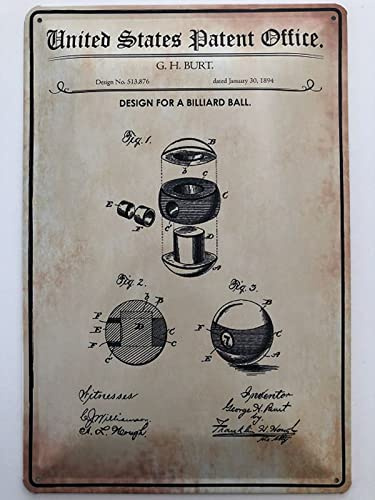 Blechschild 20x30cm gewölbt Patent Entwurf für eine Billard Kugel 1894 Deko Geschenk Schild