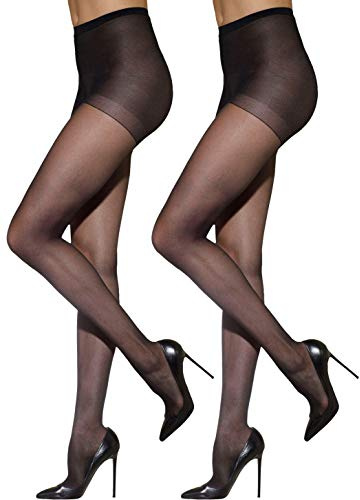 Silkies Women's Control Top Pantyhose with Run Resistant Light Support Legs (2-Pair Pack) Jet Black Stockings for Women - Sheer Tights & Pantyhose - Nylon Stockings for Women, Small