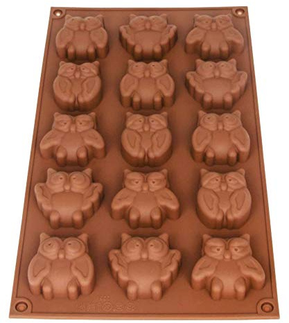 Pralinenform Silikonform Eule I Silikon Eiswürfelform I Eulenform I Schokoladenform I Förmchen I Backform I Chocolate Mold I 30 x 18 x 2cm I Tiere, Vogel I BPA-frei I Farbe: Braun