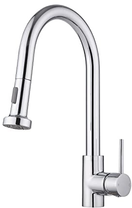 JASSFERRY Pull Out Kitchen Mixer Tap Chrome 360-degree Swivel Spout Pull Down Sprayer Single Handle High Arc Sink Rinse Brass Faucet