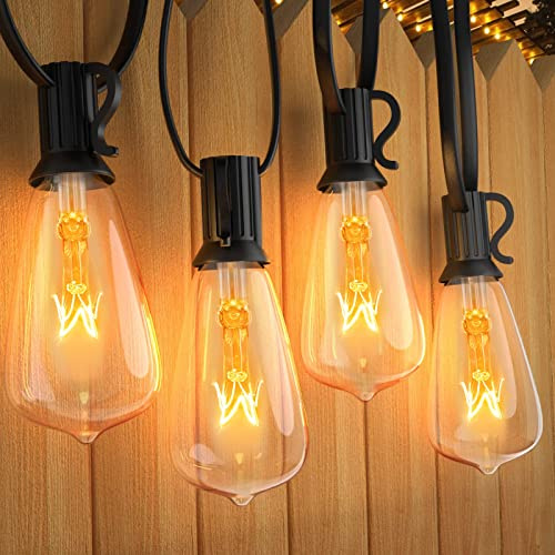 Afirst 20ft 20-Light Dimmable Edison String Lights, Waterproof Outdoor Patio Lights with Real Glass Bulbs (2 Extra Included), Warm Amber Glow, 1ft Spacing, Black Cord - for Balcony, Garden, Cafe