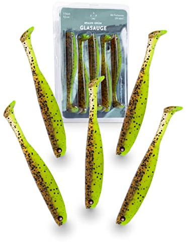 Zanderfang - Glasaugen Gummifische 9,5cm - Köder für Zander und Barsch - mit Fischaroma aromatisierter Gummifisch UV-aktiv - 5er-Set