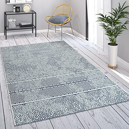 Paco Home Outdoor Teppich Wetterfest Wohnzimmer Balkon Küchenteppich Schlafzimmer Boho Moderne Sisal Optik Geometrische Muster, Grösse:160x230 cm, Farbe:Blau 2