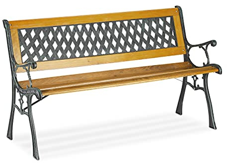 Relaxdays Panchina da Giardino, Panca a 2 Posti, da Esterno, Balcone e Terrazzo, Legno e Ghisa, Rustico, Naturale Verde